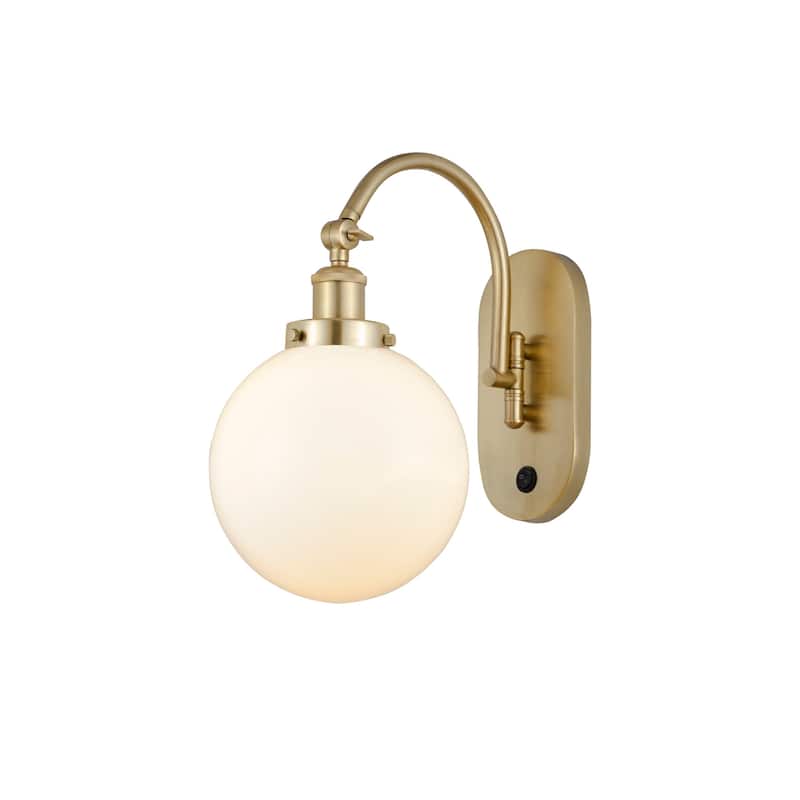 Innovations Lighting 918-1W-15-8 Beacon Sconce Beacon 15" Tall Wall - Satin Gold / Matte White