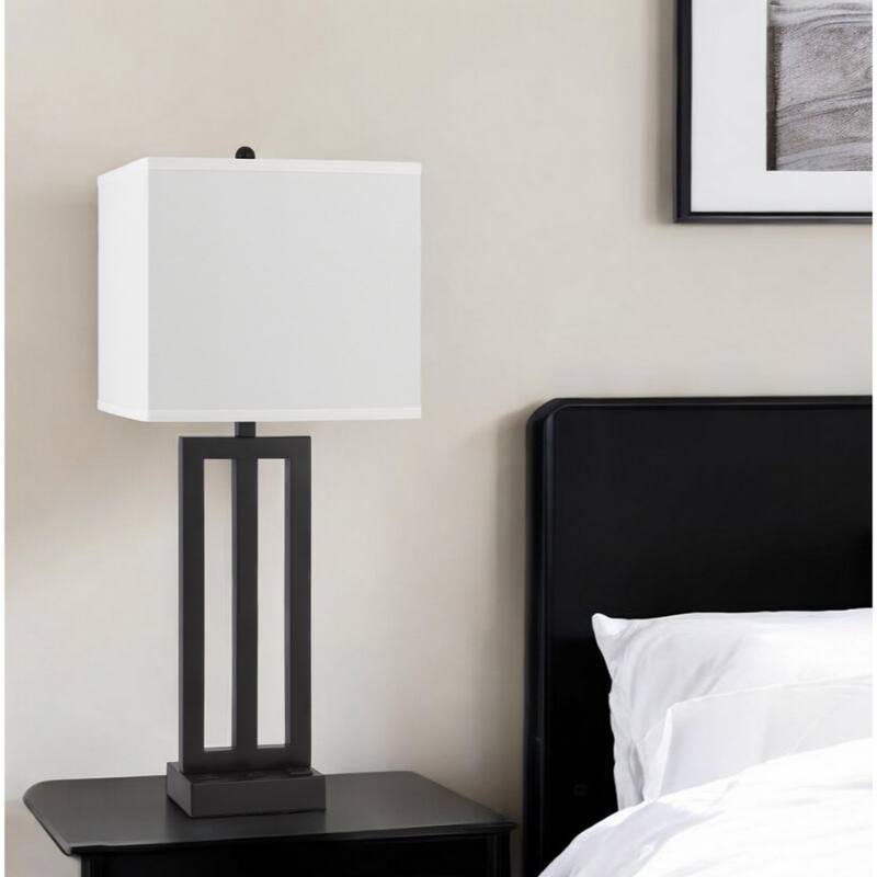 30 Inch Adjustable Black Metal USB Table Lamp with White Shade - 12" x 12" x 29.50" - Black-White