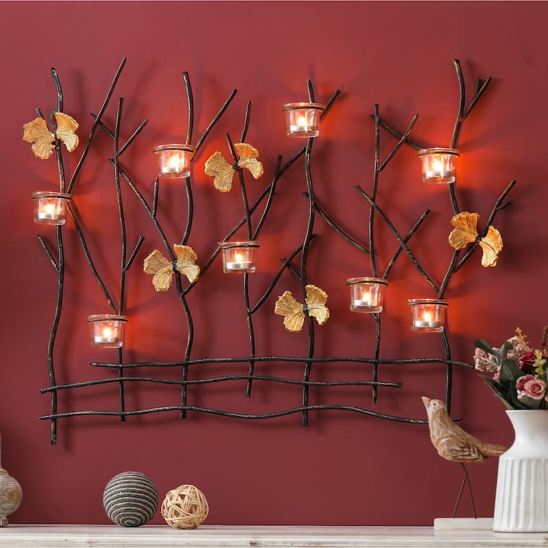 Rustic Black Field of Trees Wall Tea Light Holder Decor - 23.25" H x 31.38" W x 3.5" D