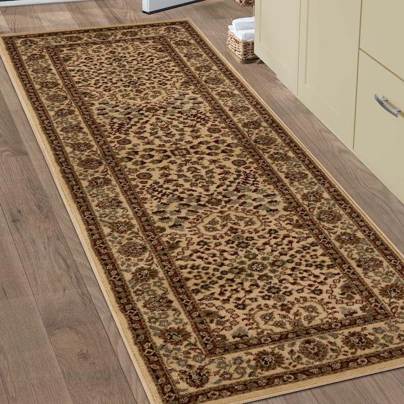 Superior Traditional Oriental Floral Power-Loomed Indoor Area Rug - 2' 7" X 8' - Taupe