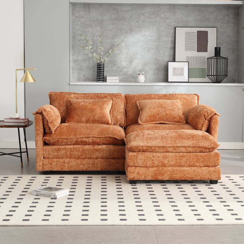 76'' Oversized Chenille Loveseat Sofa with Movable Ottoman Small Sofa for Apartment