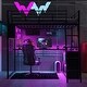 preview thumbnail 2 of 22, Twin/Full Size Loft Bed with LED Light and Bulit-in Desk, Metal Gaming Loft Bedframe with 4 Storage Shelves and Ladder
