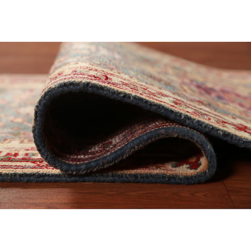 Hand Knotted Oriental 100% Wool Carpet Traditional Geometric Greys & Charcoal Heriz (serapi) Runner Rug - 8' 2'' X 2' 6''