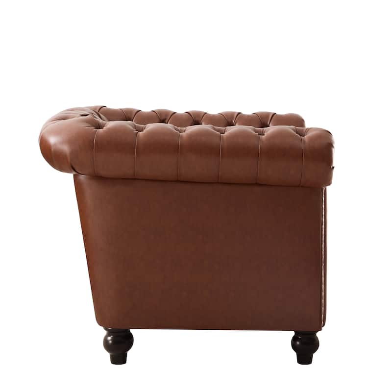 Chesterfield Accent Chairs, Faux Leather Club Chair, Button Tufted Single Sofa Chair with Nailhead Trim, Rolled Arms