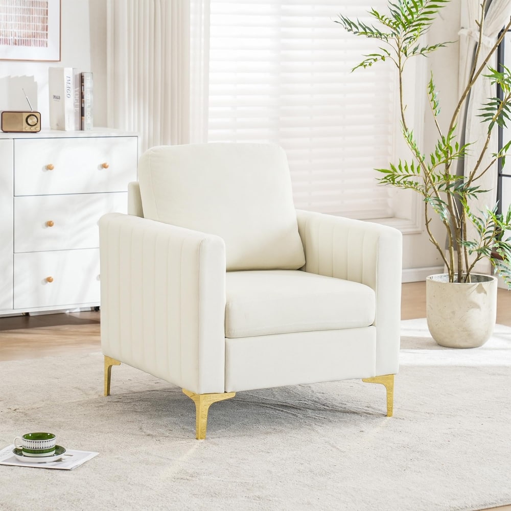 Modern Velvet Accent Chair for Living Room & Bedroom Comfy Reading Armchair with Gold Metal Legs