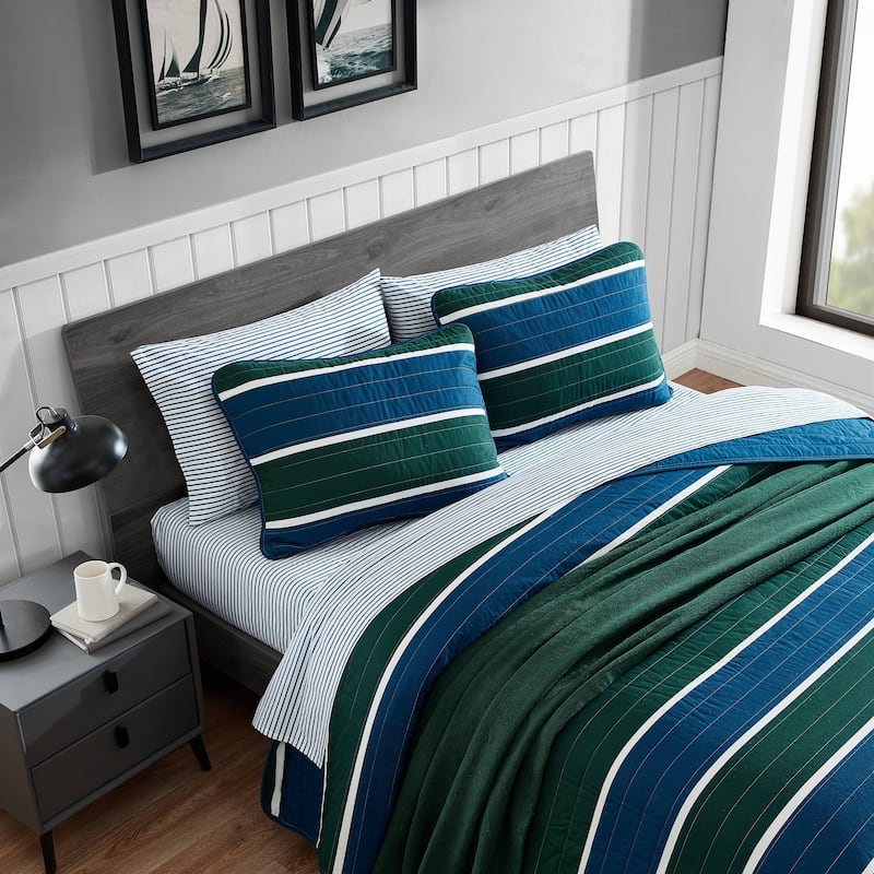 Nautica Knots Cove Navy Cotton Reversible Quilt Set