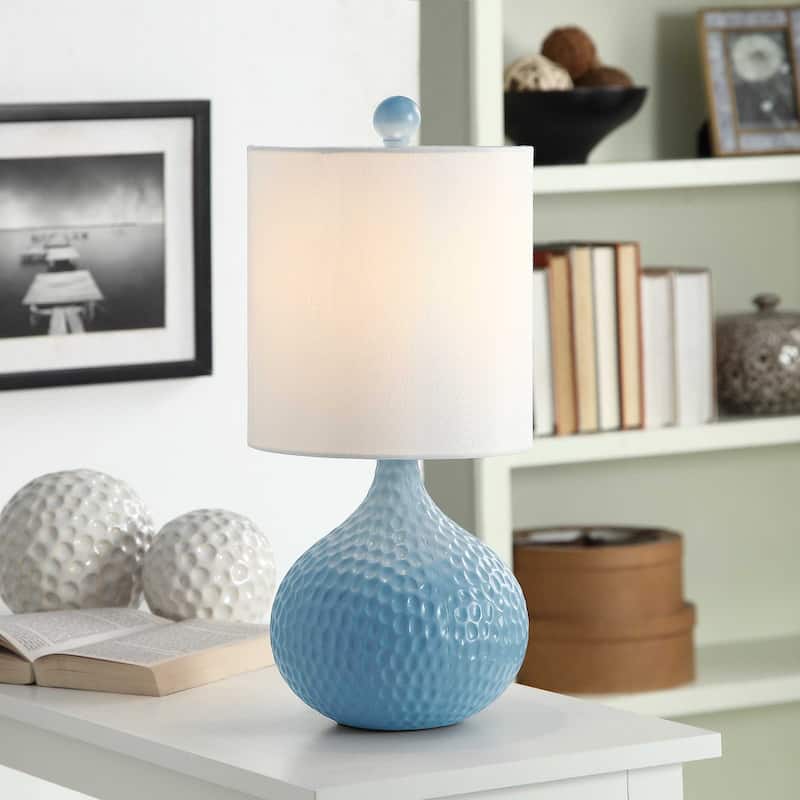 StyleCraft Blue Ceramic Table Lamp - White Hardback Fabric Shade