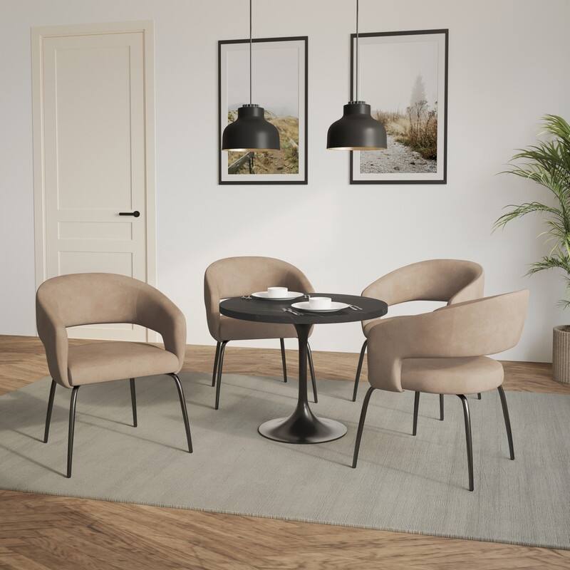 Verve Modern 36 Inches Round Dining Set with Solid Wood Tabletop and 4 Velvet/Leather Chairs for Home Kitchen or Dining rooms