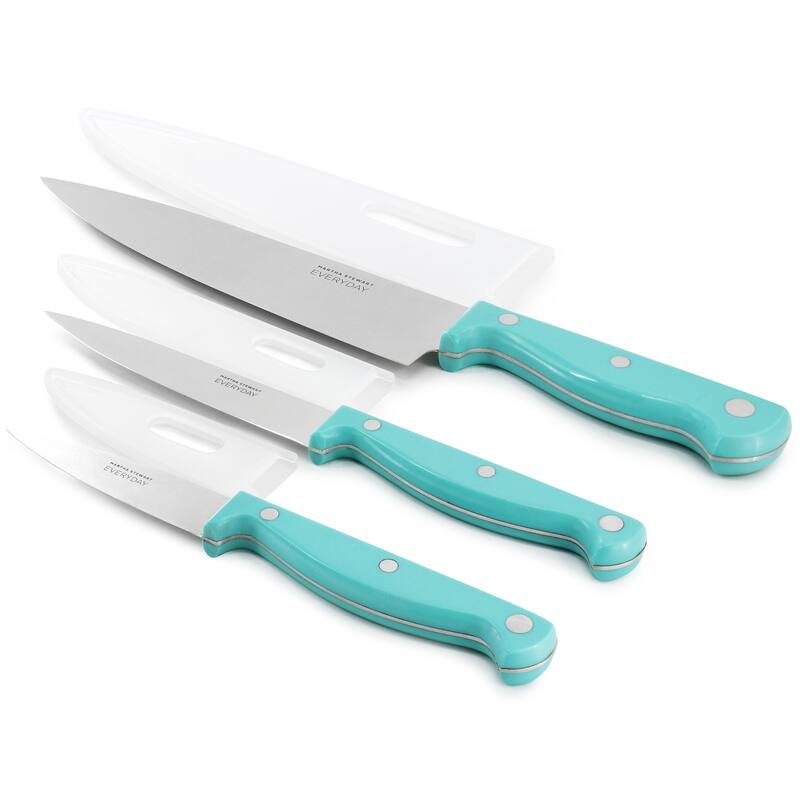 Martha Stewart Everyday Keswick 3 Piece Cutlery and Sheath Set in Teal