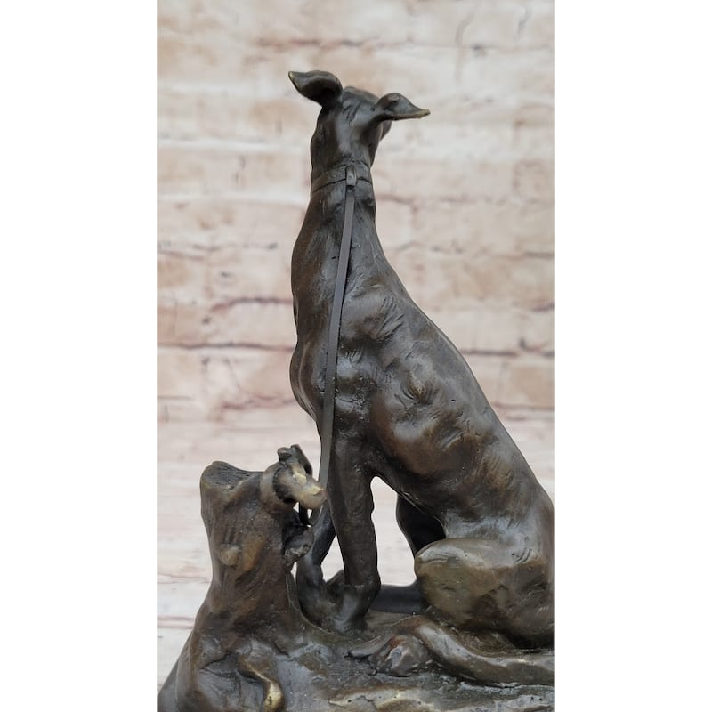 Emmanuel Fremiet Bronze Metal Greyhound Slender Imitative Dog Sculpture Statue Figure On Marble Base