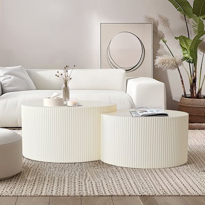 Vertical Stripe Design Nesting Coffee Table Set for Living Room, Bedroom