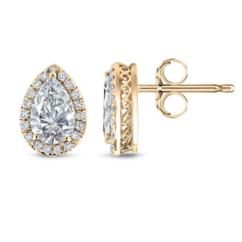 Auriya 14k Gold Vintage Pear-cut Diamond Halo Stud Earrings 2 1/3ctw (H-I, SI2-SI3) - Yellow