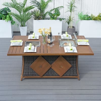 Outdoor Rectangular Fire Pit Table with Ice Bucket and Windshield