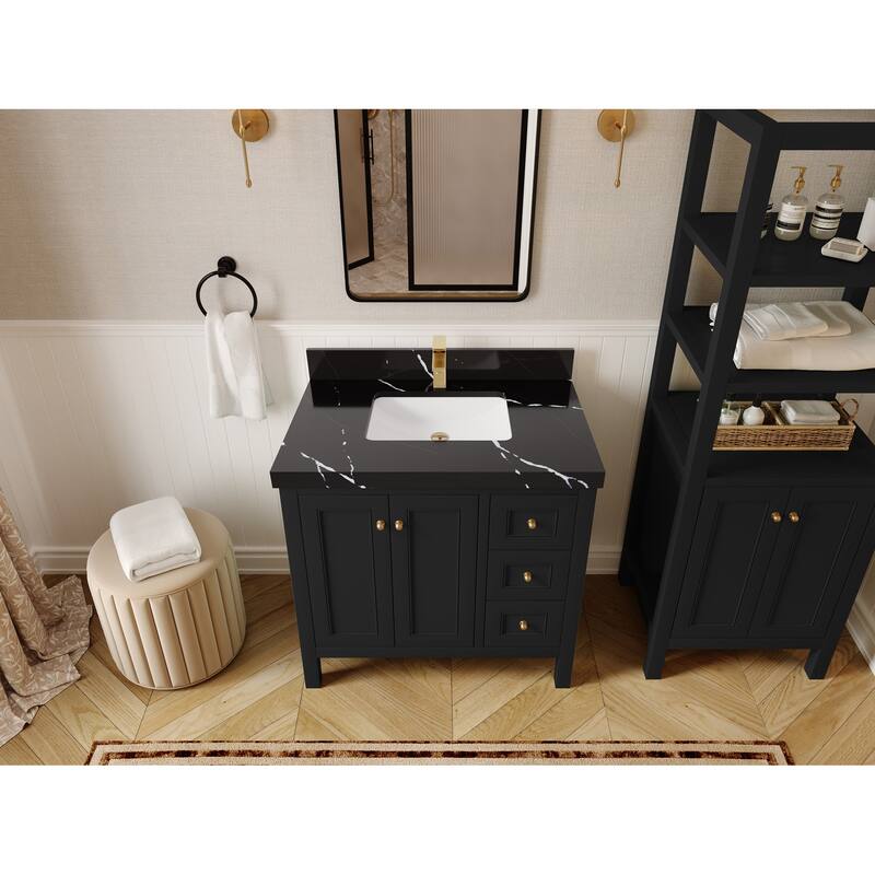 Willow Collections 36 in. W x 22 in. D Nashville Center Left Sink Bathroom Vanity with Countertop - 2"Calacatta Black - Black