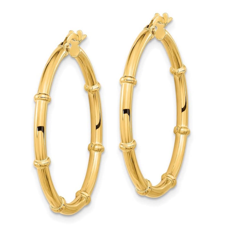 Curata 14k Yellow Gold Polished and Bar Station Hoop 28x2mm Earrings