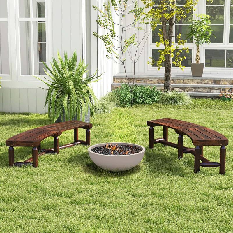 Costway Patio Curved Bench Carbonized Wood Dining Bench for Round - See Details