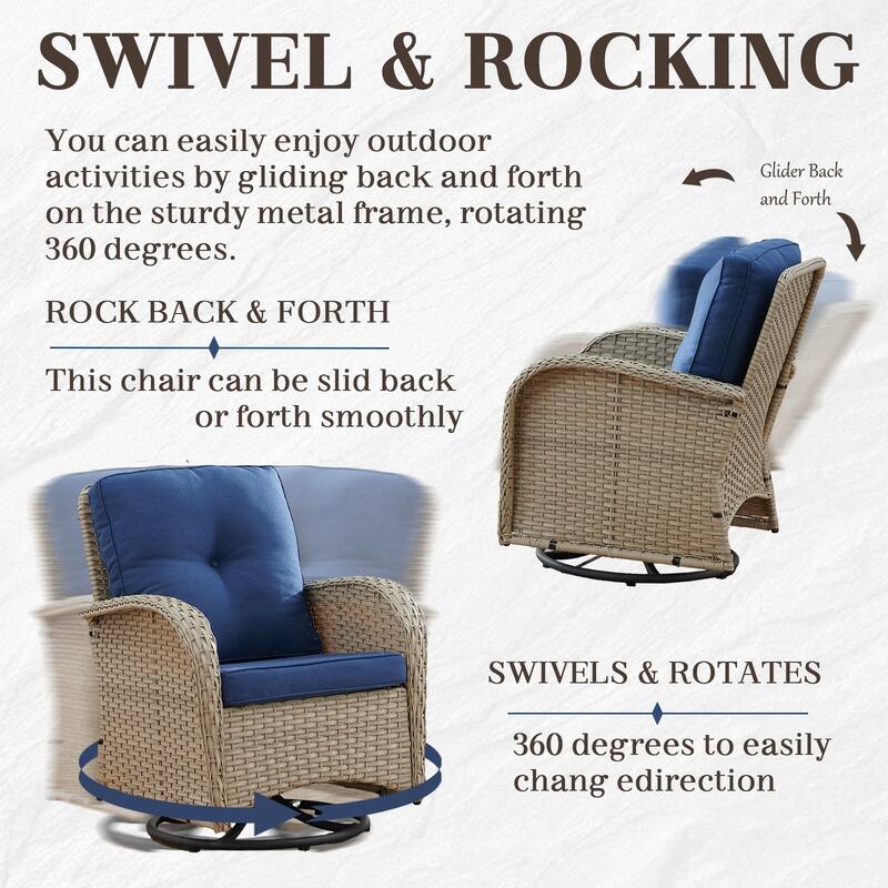 Outdoor Swivel Rocking Chairs Set of 3 - Light Beige