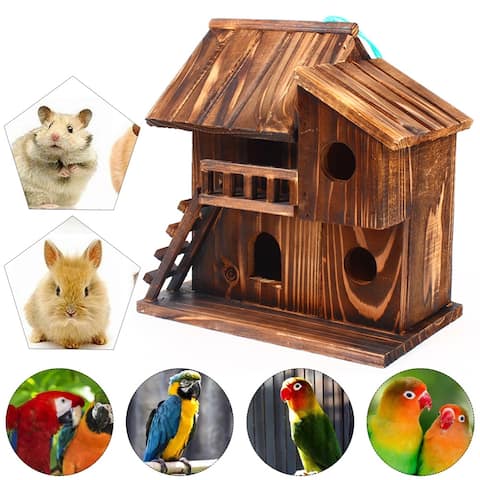 Pet Bird Squirrel Wooden Hanging Cage House Toy Outdoor