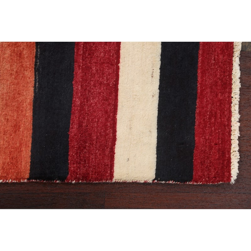 Contemporary Gabbeh Kashkoli Wool Area Rug Hand-knotted Striped Carpet - 2'2" x 3'0"