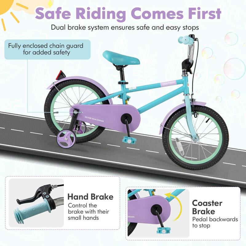 Costway 16" Kids Bike with Adjustable Saddle Handlebar Removable