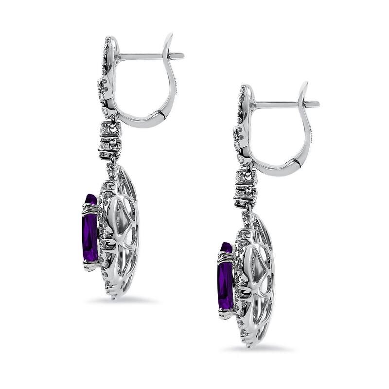 Auriya 4 5/8t Fancy Oval-cut Amethyst Halo Diamond Drop Earrings 3 1/8ctw 18k Gold