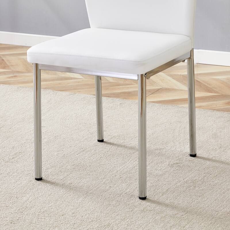 Roomfitters PU Dining Chairs with Silver Metal Legs, Vertical Stripe Back, High Resilience Upholstered Set of 6
