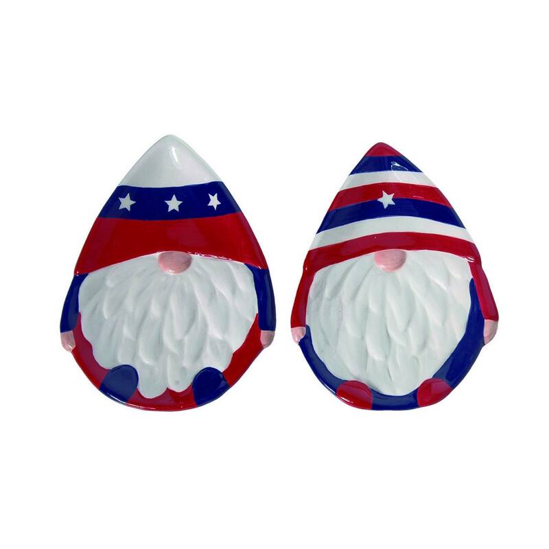 Transpac American Patriotic Uncle Sam Red White Blue Gnome Shaped Decorative Plate Set of 4, Dishwasher Safe