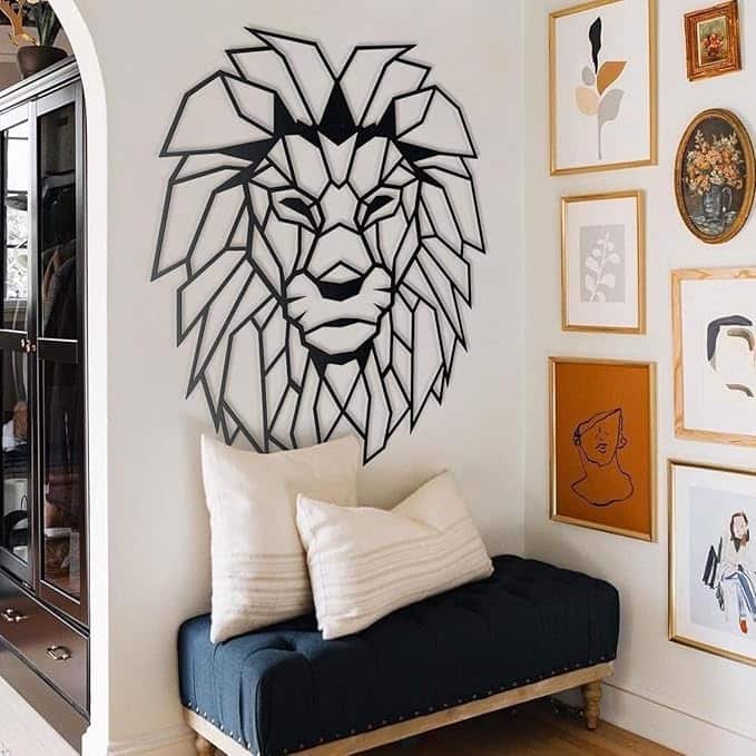 Lion Head Metal Wall Art - Home Office Living Room Decor - 48x39 inches - Black