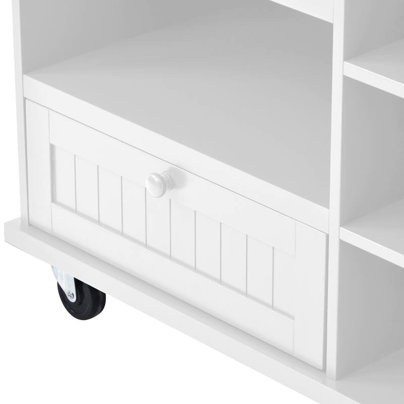 Rolling Kitchen Island with Storage Cabinet Solid Woodne Desktop, Microwave Cabinet, Floor Standing Server Sideboard for Kitchen