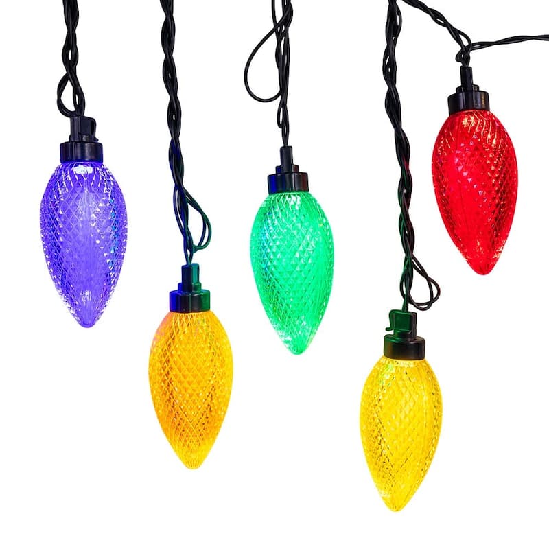 Kurt Adler UL 10-Light Warm White LED Super C9 Multicolor Bulb Yard Stakes, 10-Piece Set
