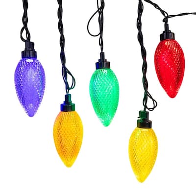 Kurt Adler UL 10-Light Warm White LED Super C9 Multicolor Bulb Yard Stakes, 10-Piece Set