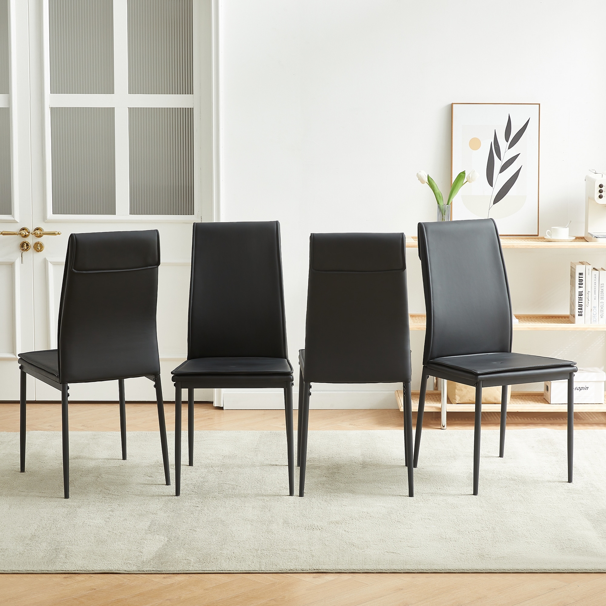 37.7 Inch Seat High Back Leather Modern Minimalist Dining Chair With Metal Legs for Dining Room Set of 4