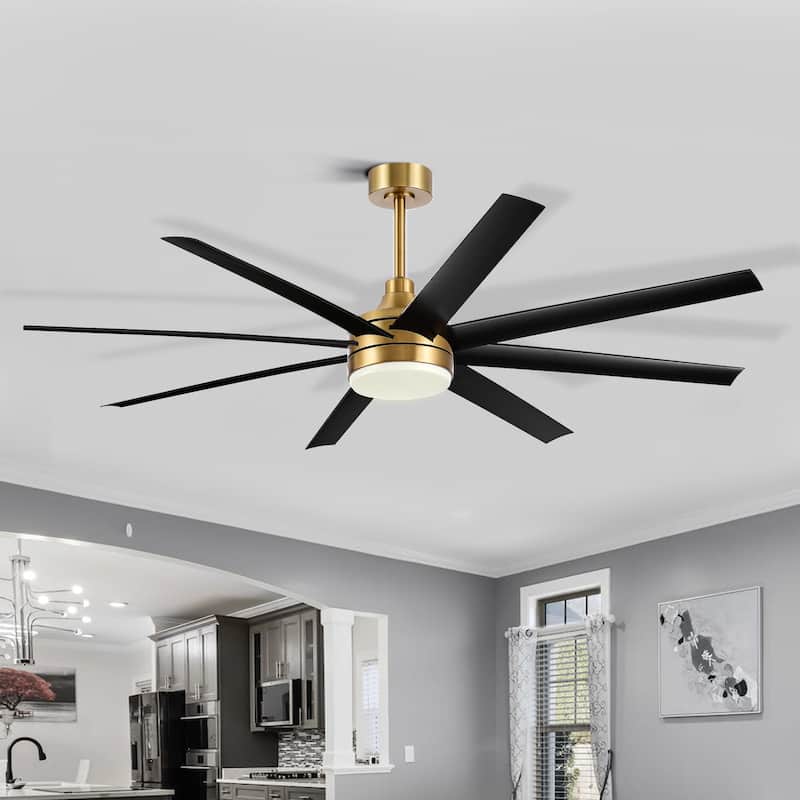 65" 8 Blade Black and Gold Ceiling Fan with LED Lights Remote Control - 65 inch
