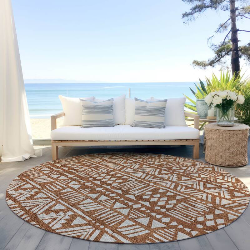 Machine Washable Indoor/ Outdoor Chantille Boho Tribal Rug - Terracotta - 8' x 8'