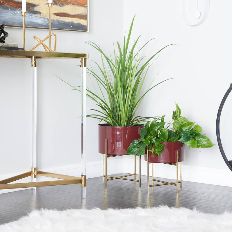 Iron Contemporary Planter (Set of 2) - S/2 12", 16"H - Red