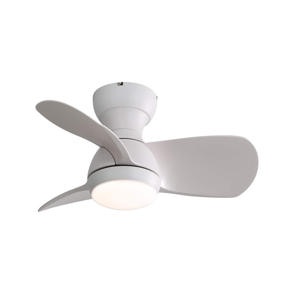 23 Inch Indoor Ceiling Fan, With 3 ABS Blades, Remote Control, Reversible DC Motor White With 18W LED Light