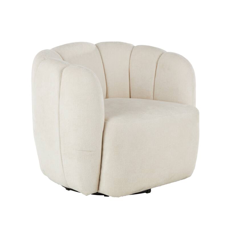 Cream Polyester Arched Swivel Living Room Accent Chair