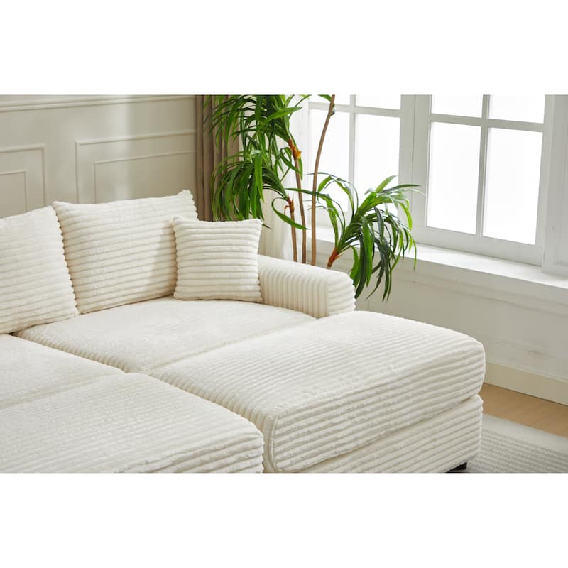 82" Corduroy 2-Piece Sectional Sofa with Stretch Slipcovers and 2 Pillows