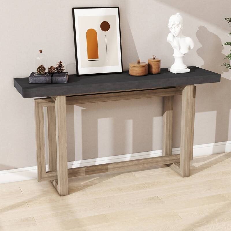 Modern Entryway Console Table with Industrial-inspired Concrete Wood Top, Hallway Foyer Sofa Long Table Entryway Table