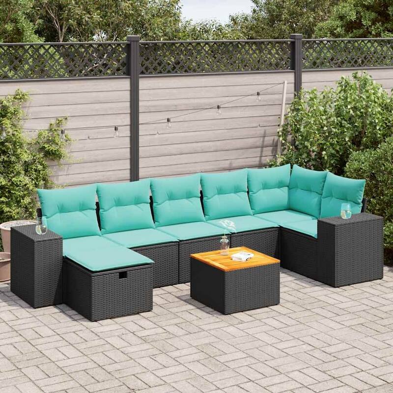 vidaXL Patio Sofa Set with Cushions Outdoor Conversation Set 8 Piece Poly Rattan - 21.7 x 24.4 x 27.2