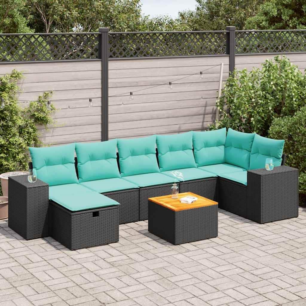 vidaXL Patio Sofa Set with Cushions Outdoor Conversation Set 8 Piece Poly Rattan - 21.7 x 24.4 x 27.2
