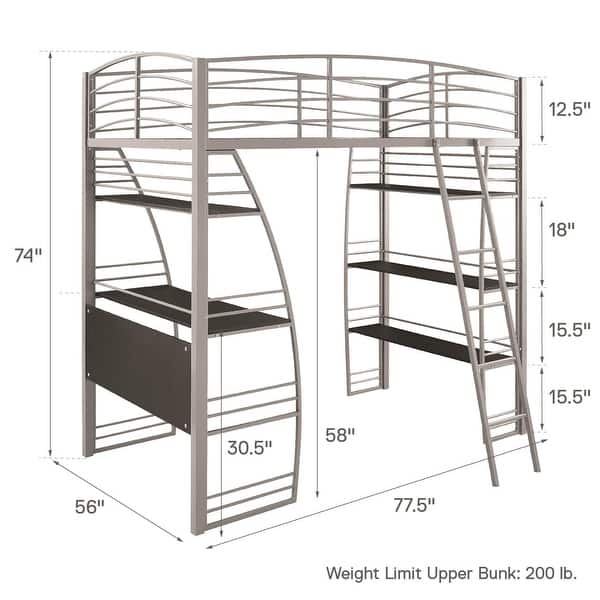 dimension image slide 3 of 2, Avenue Greene Sansa Twin Loft Bed with Integrated Desk and Shelves