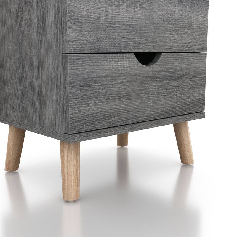 DH BASIC Mid-Century Modern Distressed Grey 2-Drawer Nightstand by Denhour
