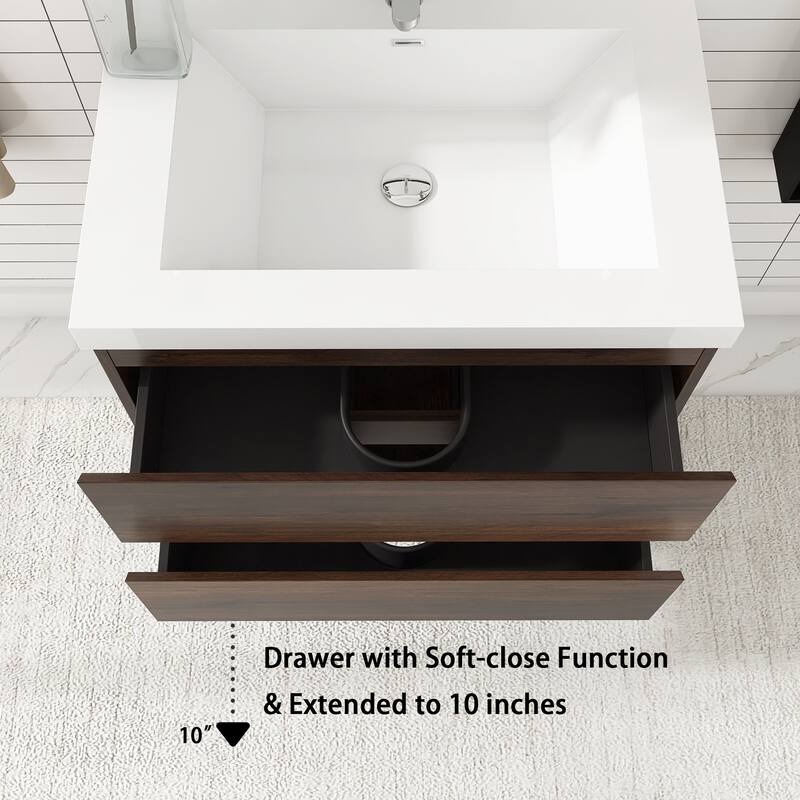 MDF Wall-Mounted Bathroom Vanity Set in Rose Wood with Integrated Culture Marble Sink