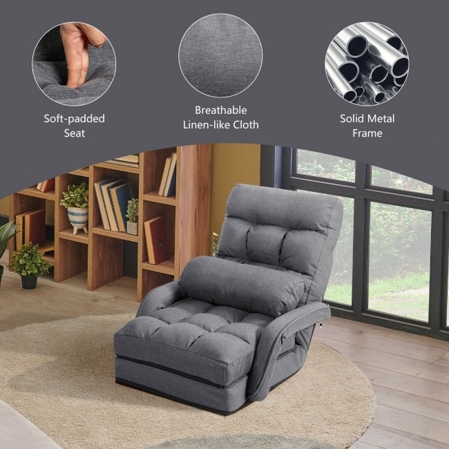Folding Lazy Floor Chair Sofa with Armrests and Pillow - 22" x 26" x 29" (L x W x H)