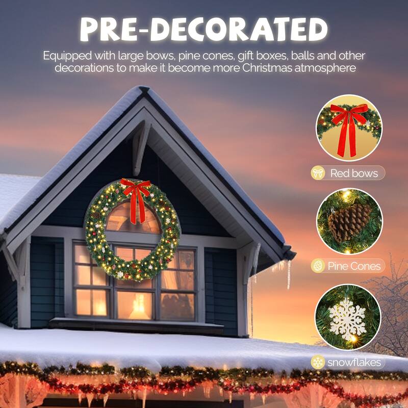 48 Inch Christmas Garland with 150 LED Lights and 450 PVC Branches for Indoor and Outdoor Holiday Decoration - 48"