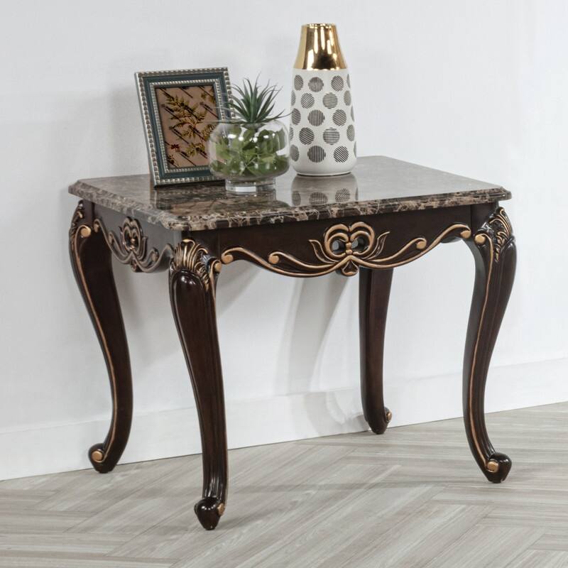 Best Master Furniture Truvare Gold Accented Espresso Faux Marble Traditional End Table