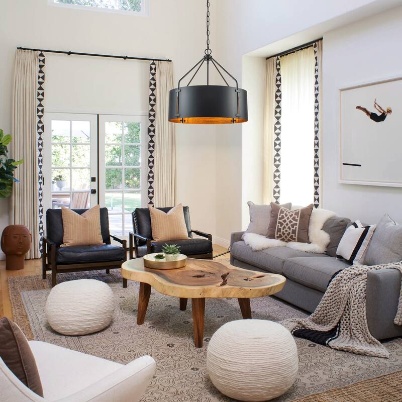 4-Light Modern Industrial Drum Pendant Light with Bronze Finish - W22.05"