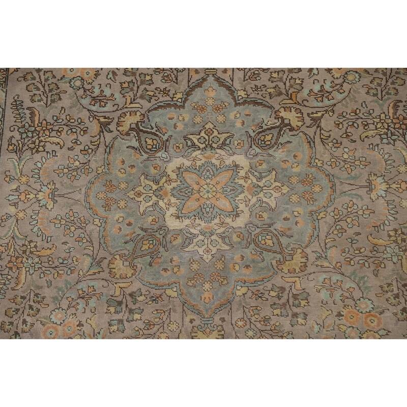 Hand Knotted Oriental 100% Wool Carpet Traditional Floral Brown Tabriz Area Rug - 11' 3'' X 7' 10''