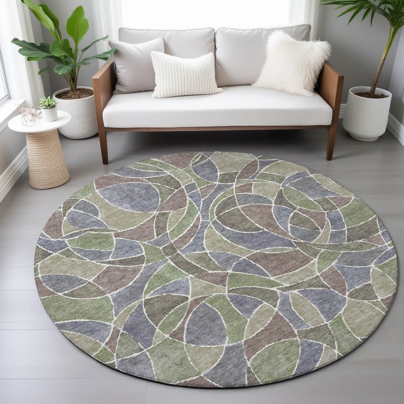 Machine Washable Indoor/Outdoor Casual Mosaic Chantille Rug